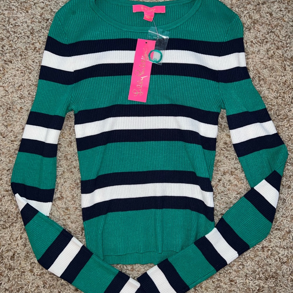 NWT Lilly Pulitzer Adeen Pullover Sweater Emerald Green Safari Stripe Small S